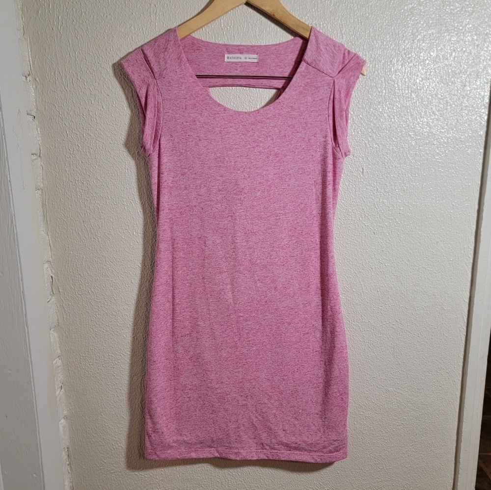 Athleta Charisma Bodycon Open Back Linen Blend Dress sz XS Pink Beach Minimalist